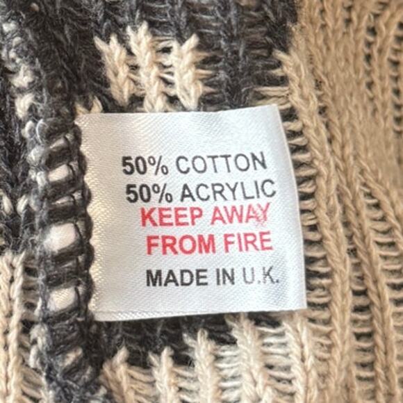 Skull Intarsia Cotton Open Front Cardigan Sweater Gray Beige S Goth Whimsigoth - Picture 3 of 4